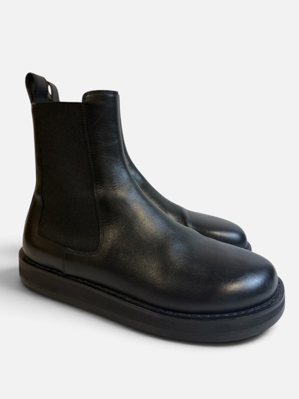 The Row Gaia Leather Chelsea Minimalist Black Boots IT 37.5 US 7/7.5 $1400